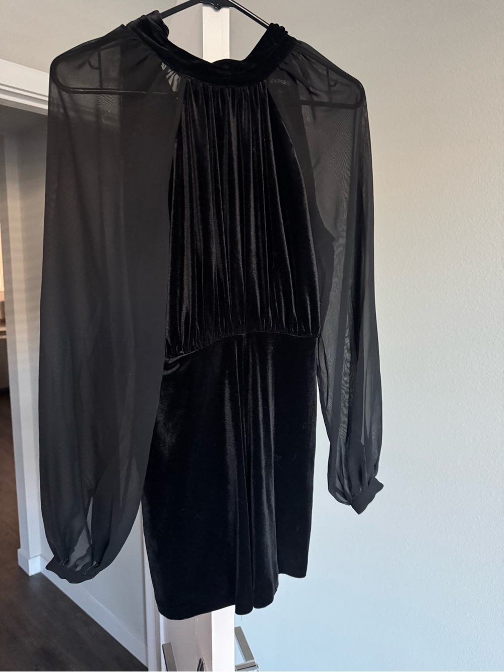 Black Velvet & Sheer Long Sleeve Mini Romper